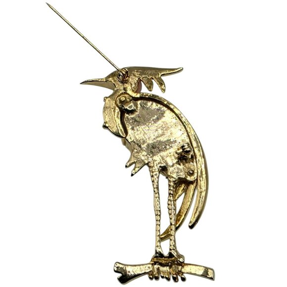 Hattie Carnegie Heron Bird Brooch Pin Coral Lucite Rhinestone Egret Unsigned VTG - Picture 9 of 10